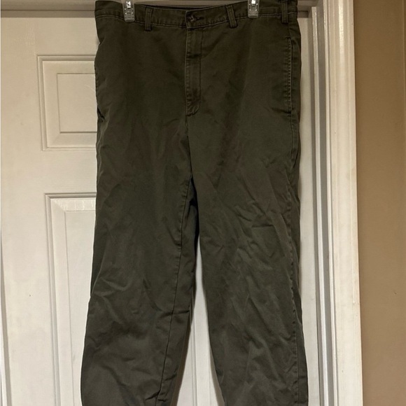 VINTAGE LL Bean Green Flannel Lined Pants Double L Natural Fit AK17 Size 35x32 - Picture 1 of 8